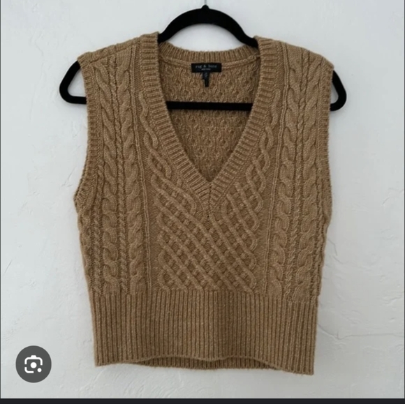 rag & bone Cable Knit V-Neck Sweater Vest - Brown - Picture 6 of 7